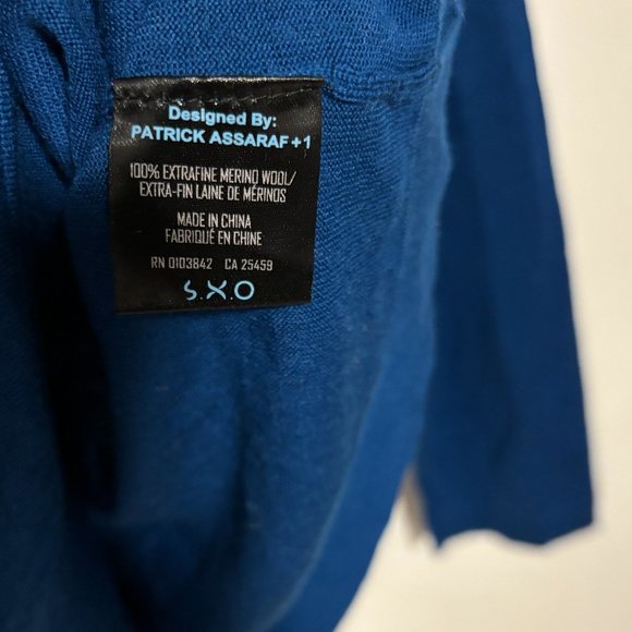 Patrick Assaraf Blue V-neck Blue Wool Sweater- Small - Picture 4 of 7